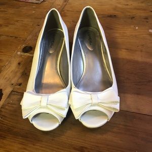 White Bow Peep-Toe Kitten Heels